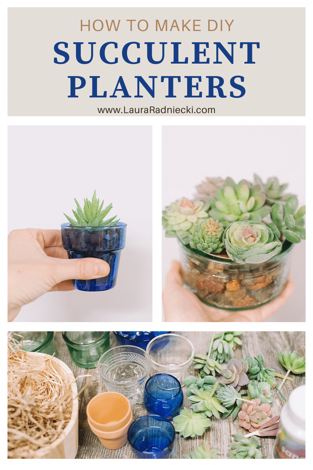 How to Make DIY Succulent Planters with recycled containers and faux succulents