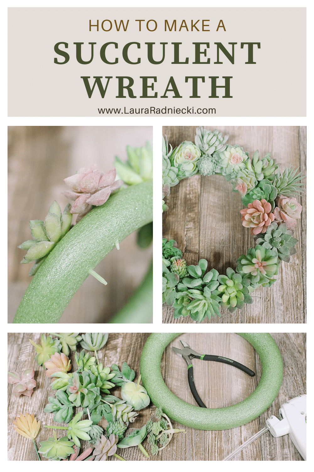 How to Make a DIY Succulent Wreath using faux succulents