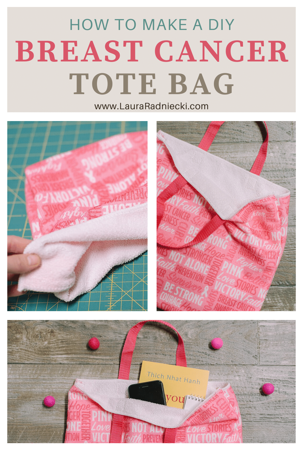 DIY Breast Cancer Hand Towel Tote Bag