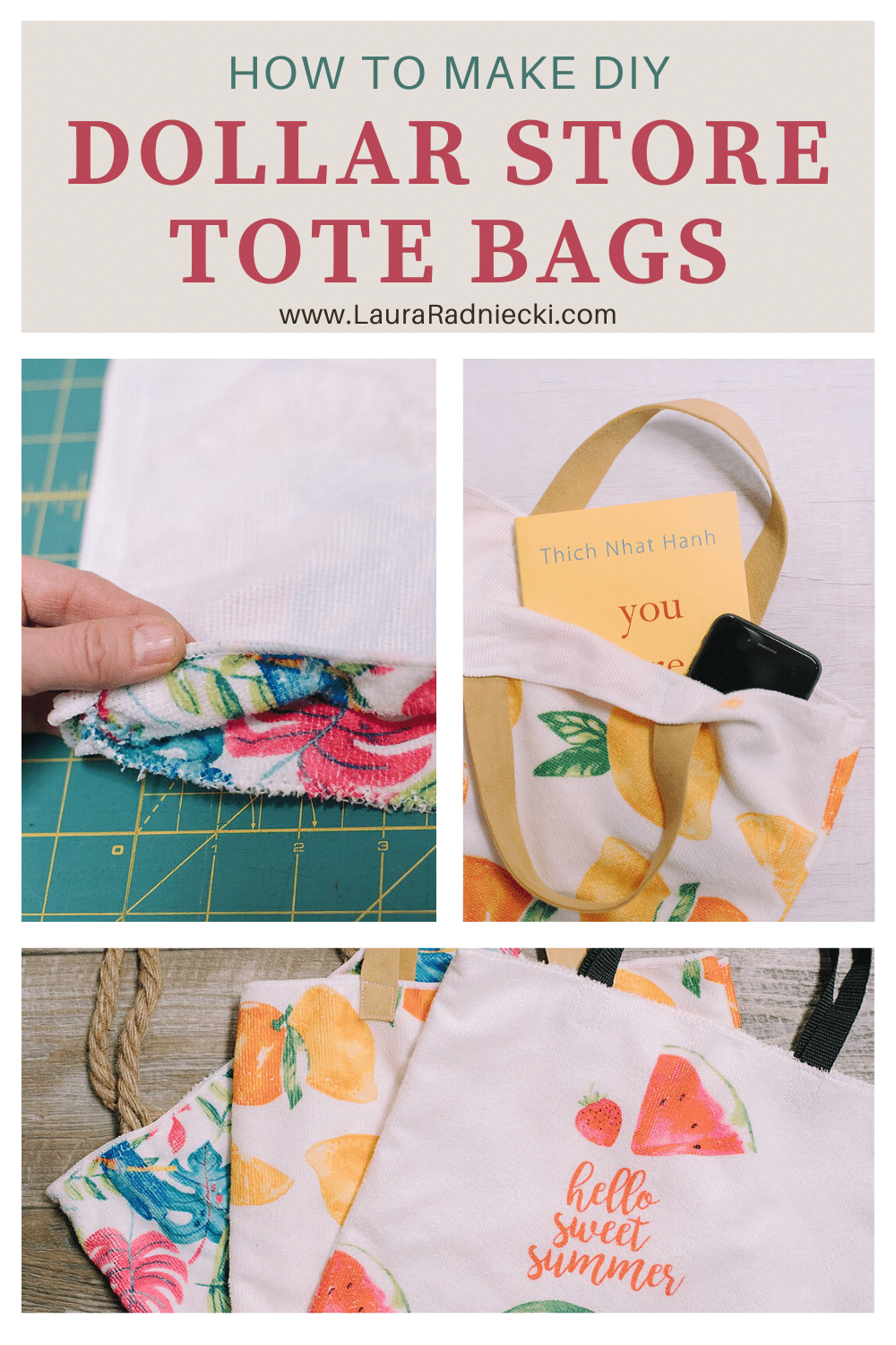 DIY Dollar Store Hand Towel Tote Bags