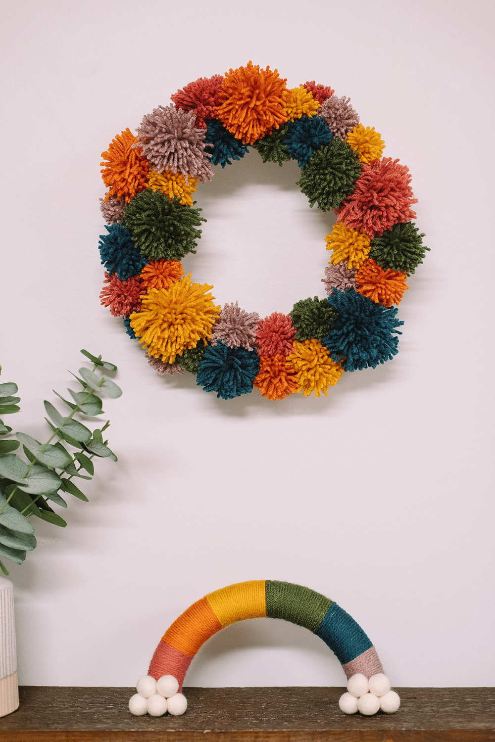 How to Make a Rainbow Pompom Wreath