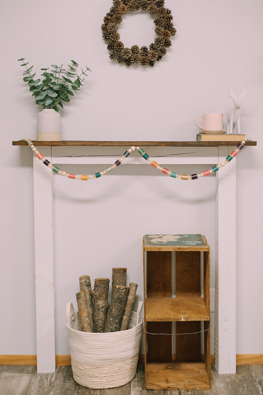 DIY Colorful Garland with Spools of Thread and Wooden Beads