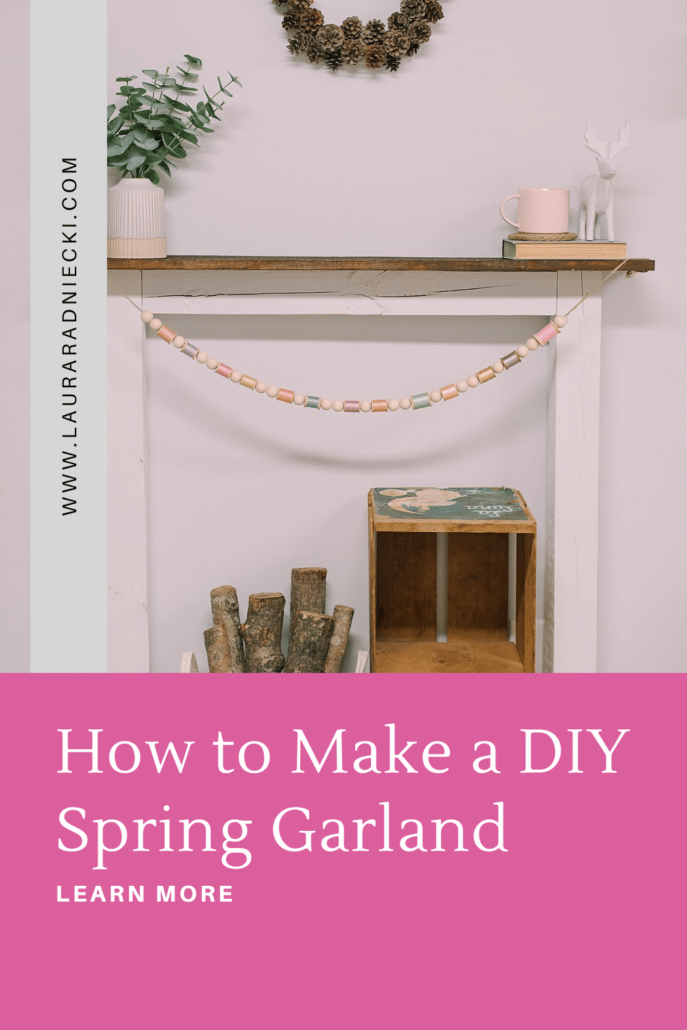 How to Make a Spring Garland bade with Wood Beads and Vintage Wood Thread Spools