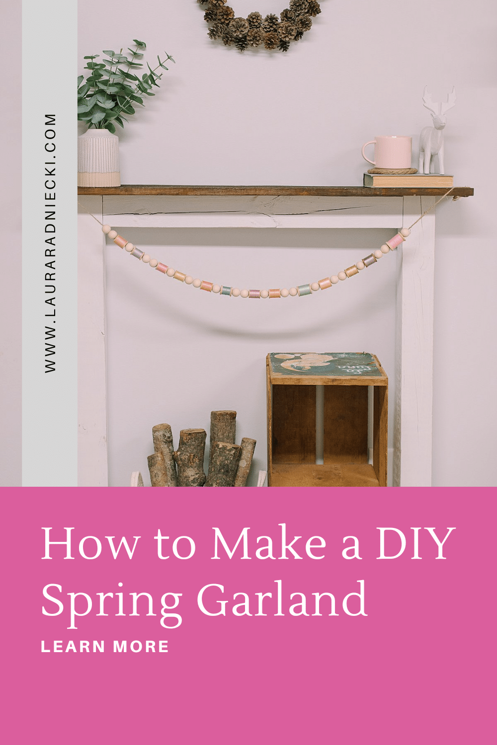 How to Make a Garland for Spring with Wood Beads and Spools of Thread