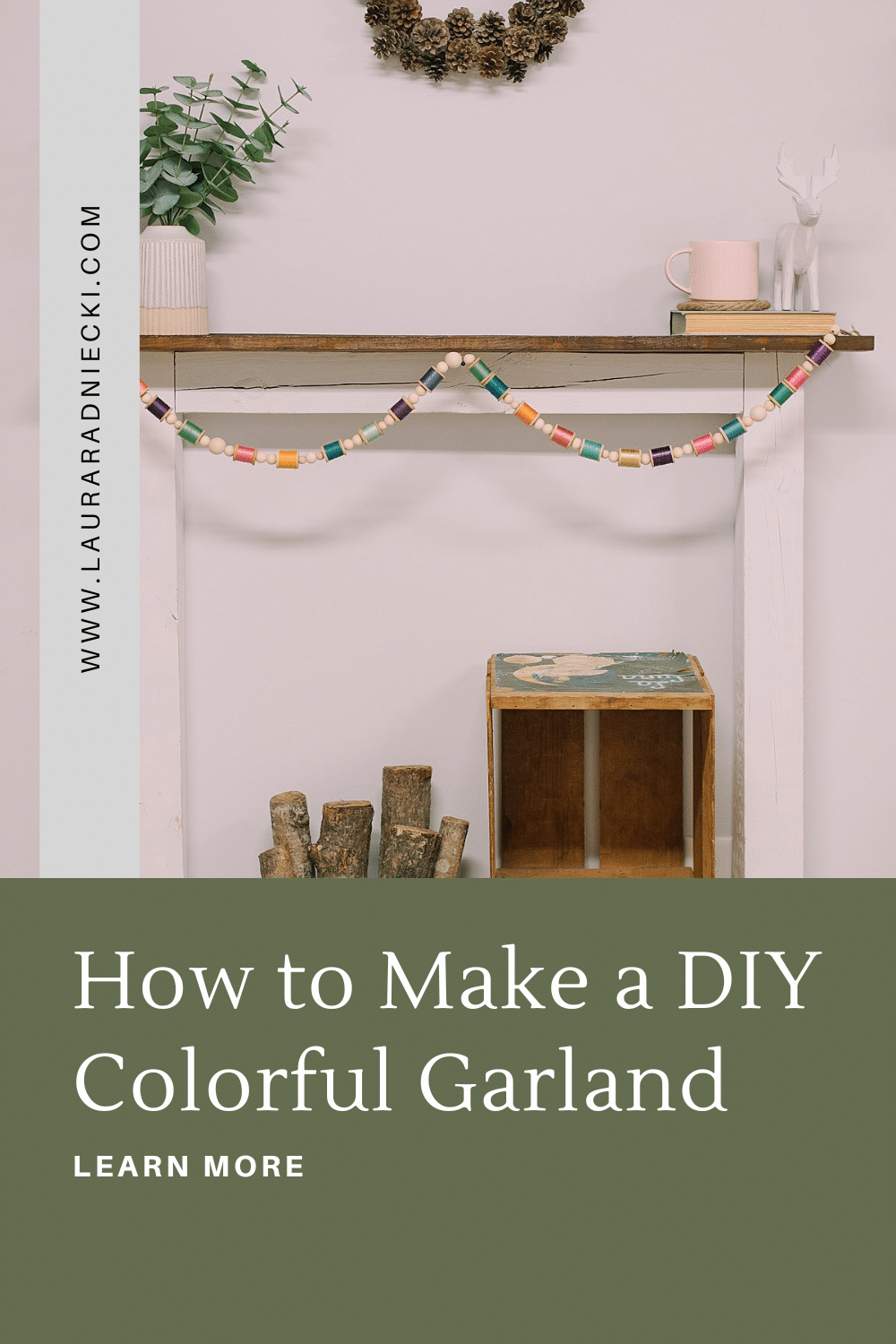 DIY Colorful Garland with Spools of Thread and Wooden Beads