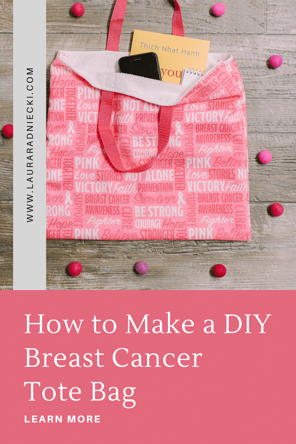 DIY Breast Cancer Hand Towel Tote Bag