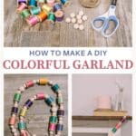 How to make a colorful garland with wood beads and thread spools.
