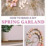 How to make a spring garland with wooden beads and pastel thread spools.