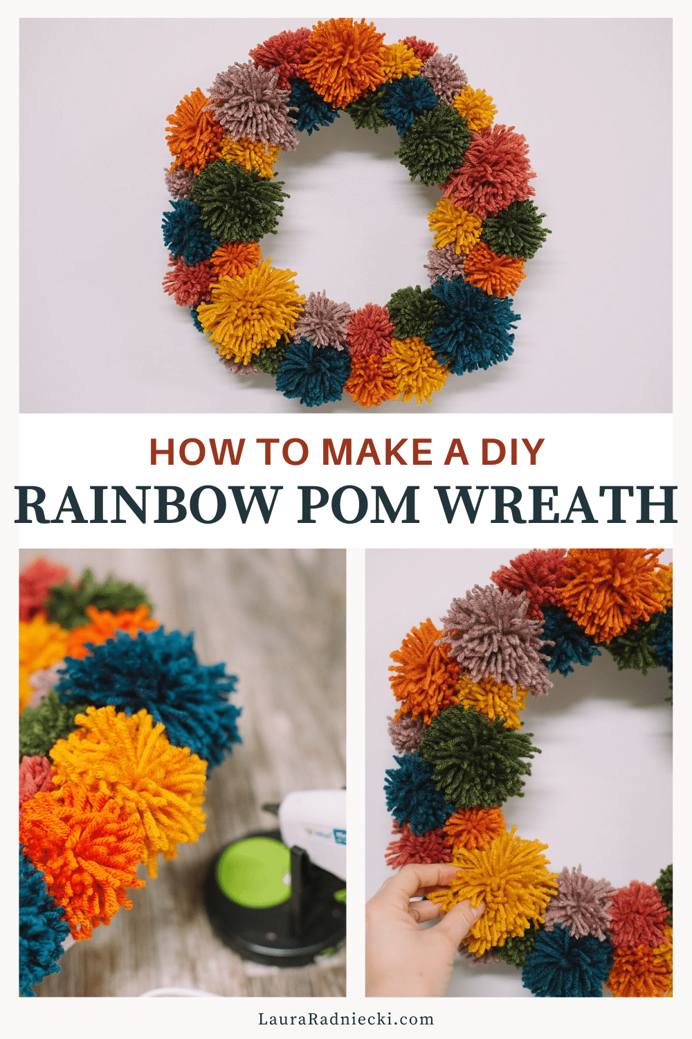 How to Make a Rainbow Pompom Wreath