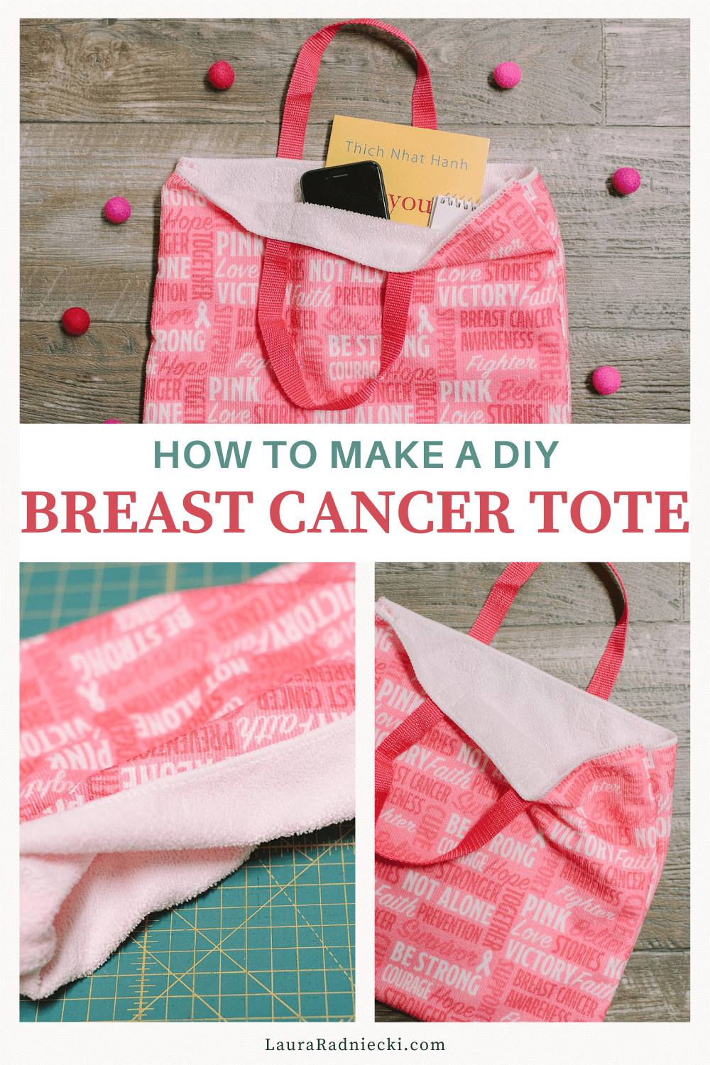 DIY Breast Cancer Hand Towel Tote Bag