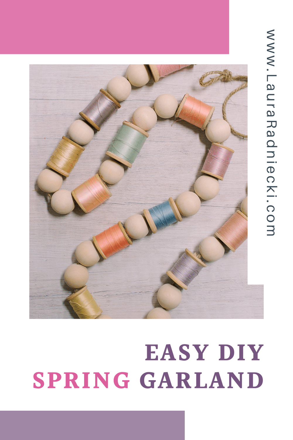 How to Make a Garland for Spring with Wood Beads and Spools of Thread