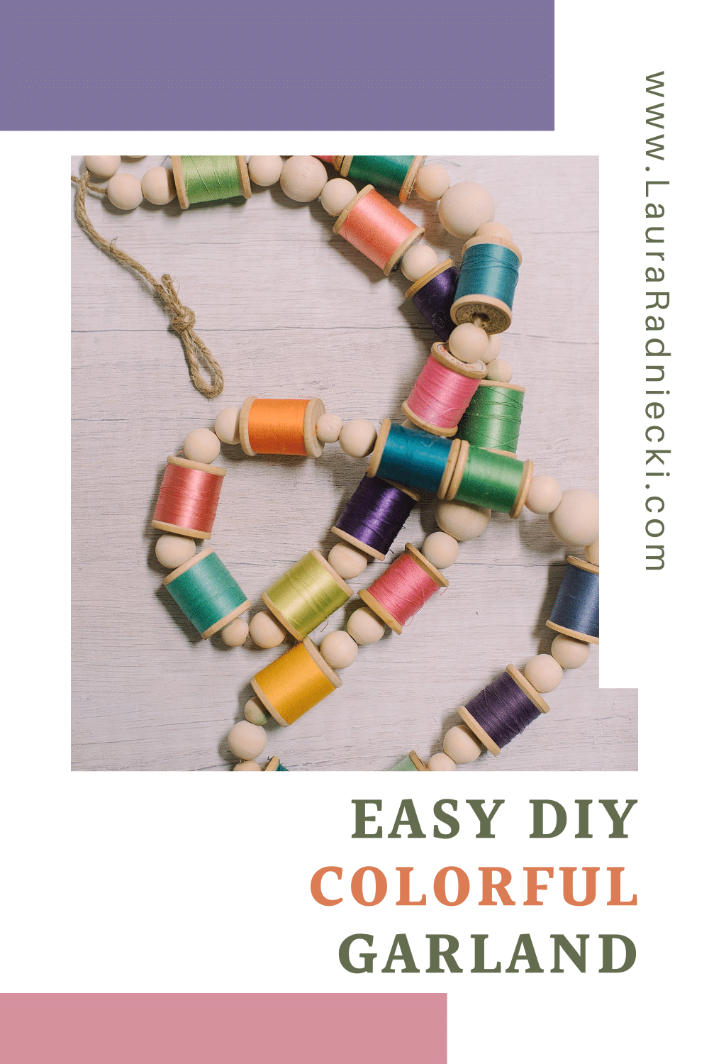 How to Make a DIY Colorful Garland using Wood Beads and Vintage Wooden Thread Spools