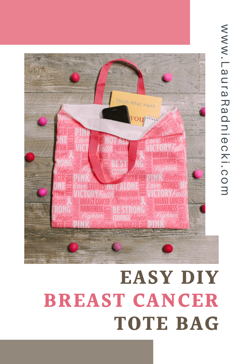 DIY Breast Cancer Hand Towel Tote Bag