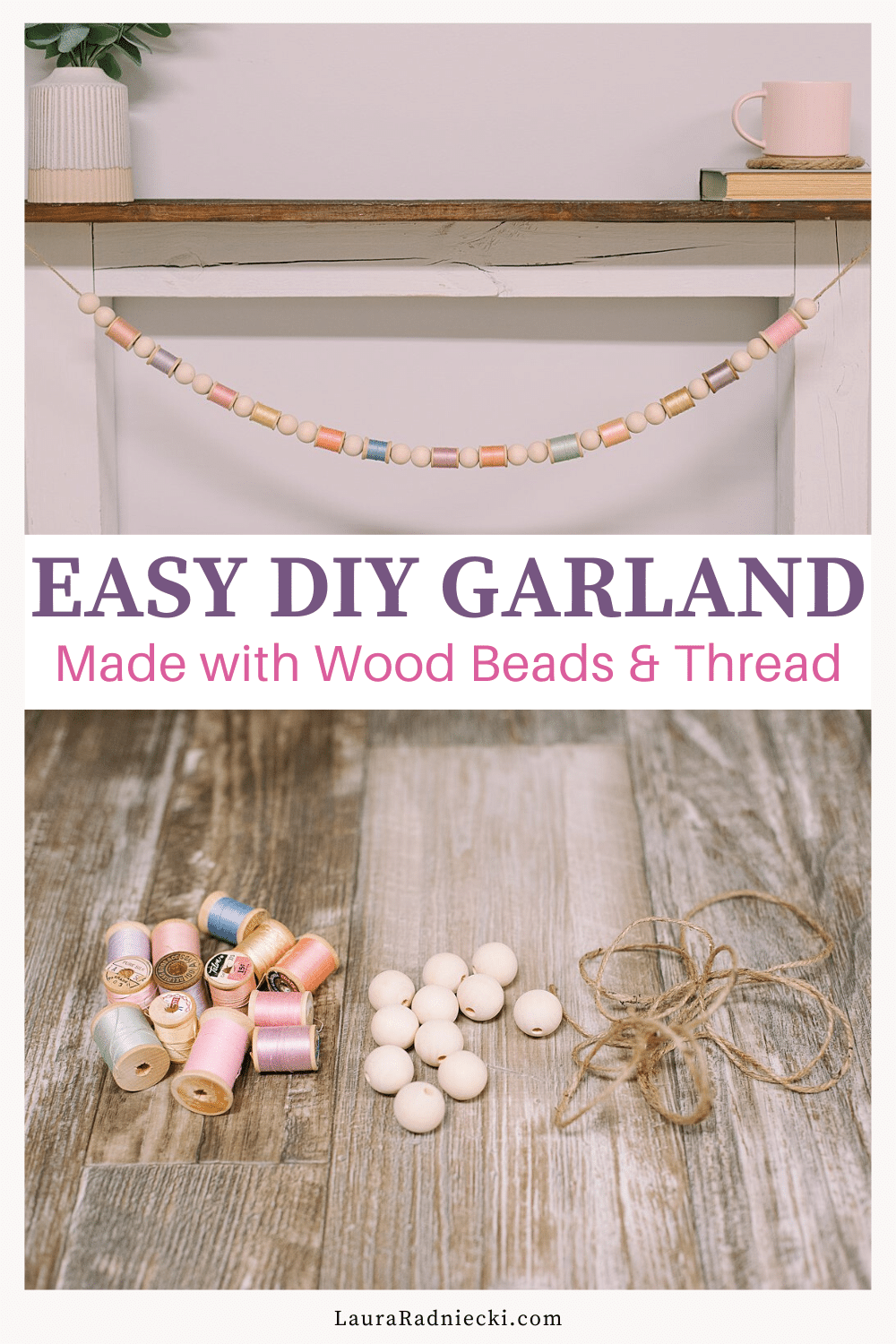 How to Make a Garland for Spring with Wood Beads and Spools of Thread