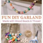 How to make a colorful garland with wood beads and thread spools.