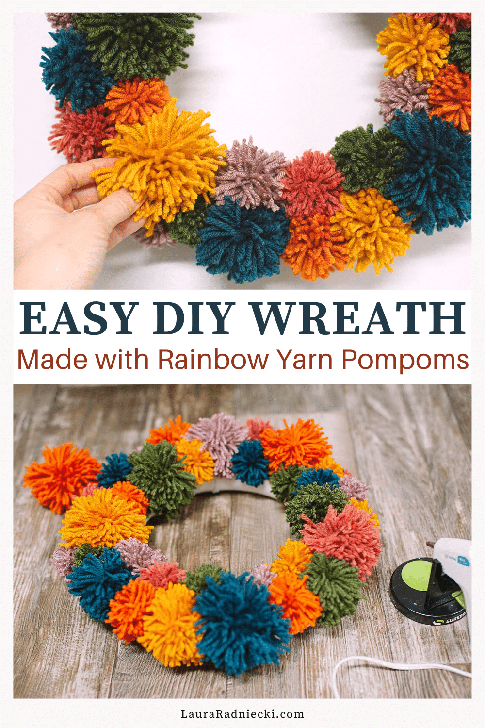 How to Make a Rainbow Pompom Wreath