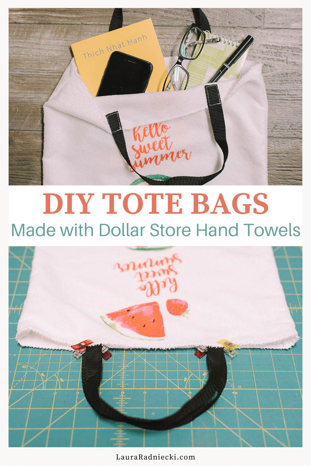 DIY Dollar Store Hand Towel Tote Bags