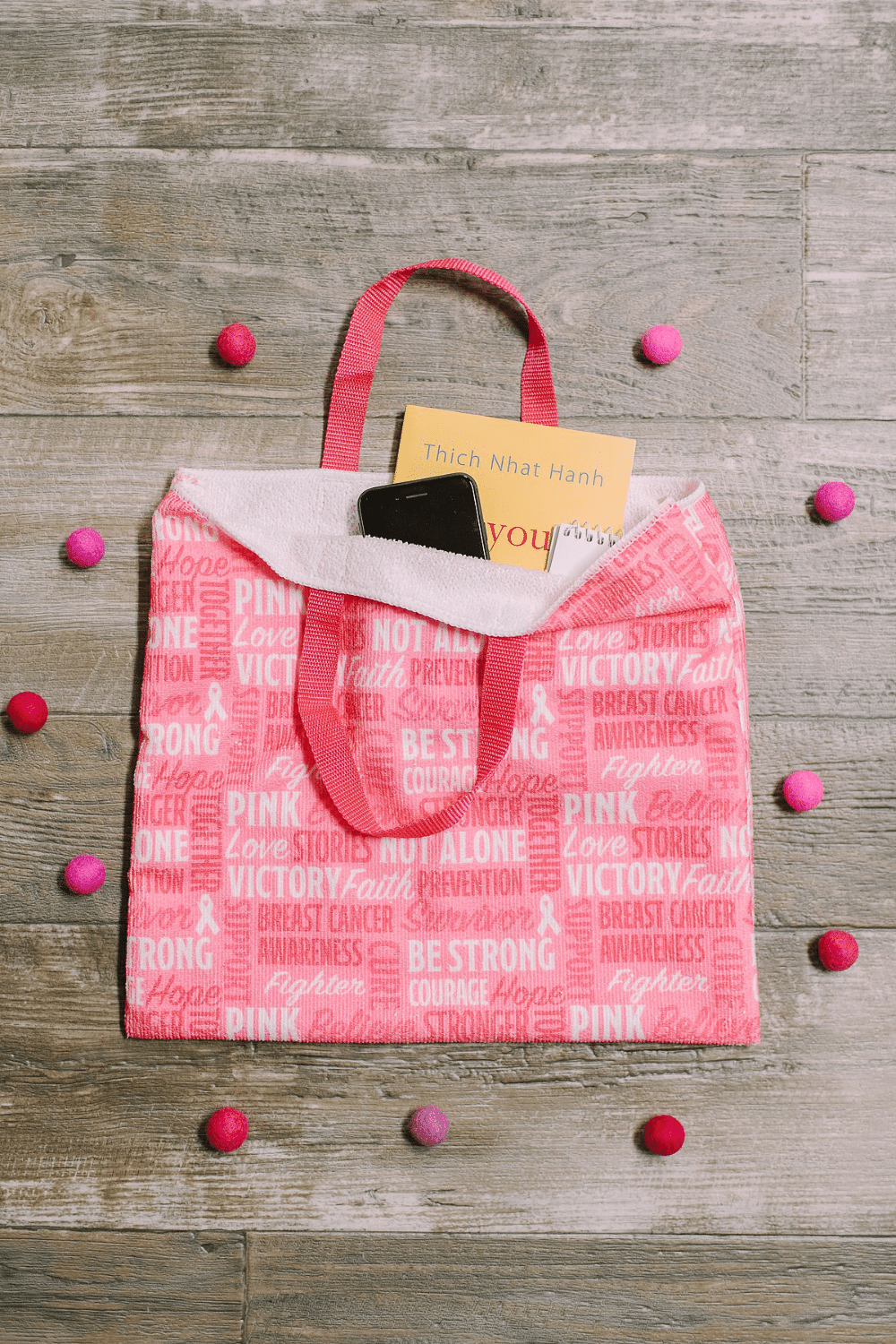 DIY Breast Cancer Hand Towel Tote Bag