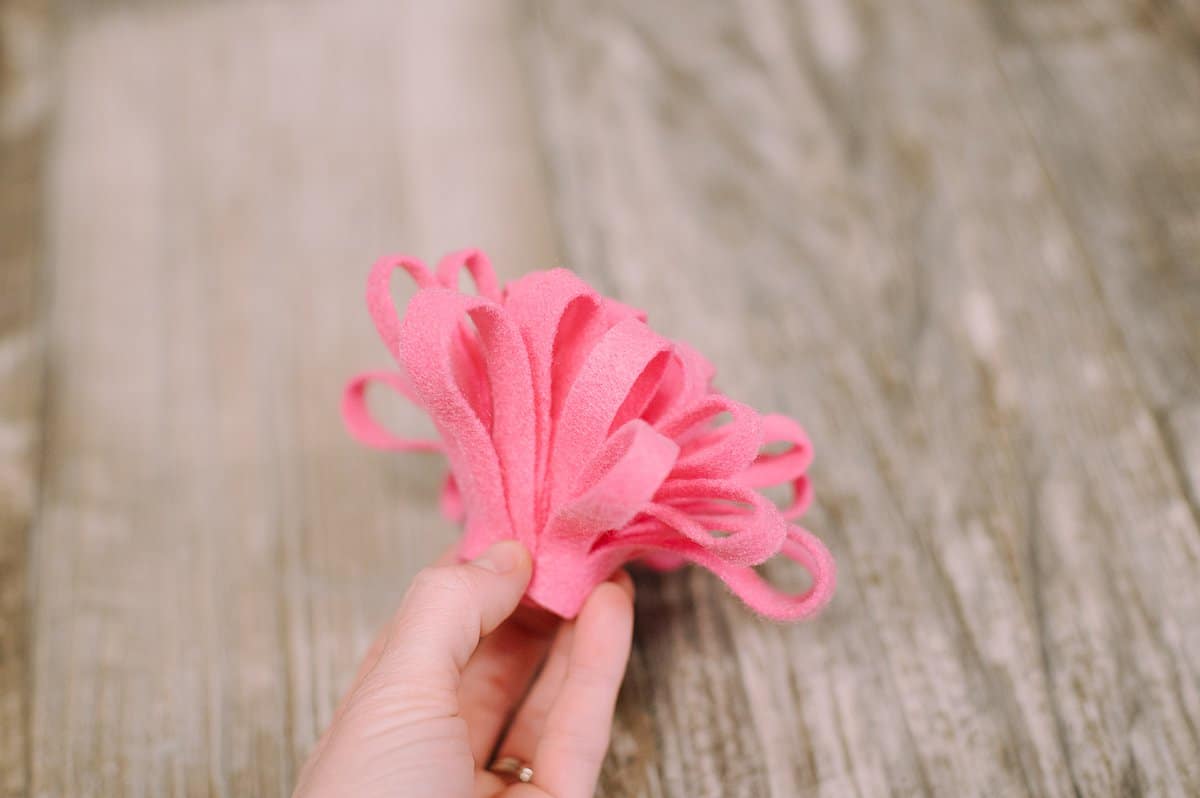 A loose, floppy felt mum flower.