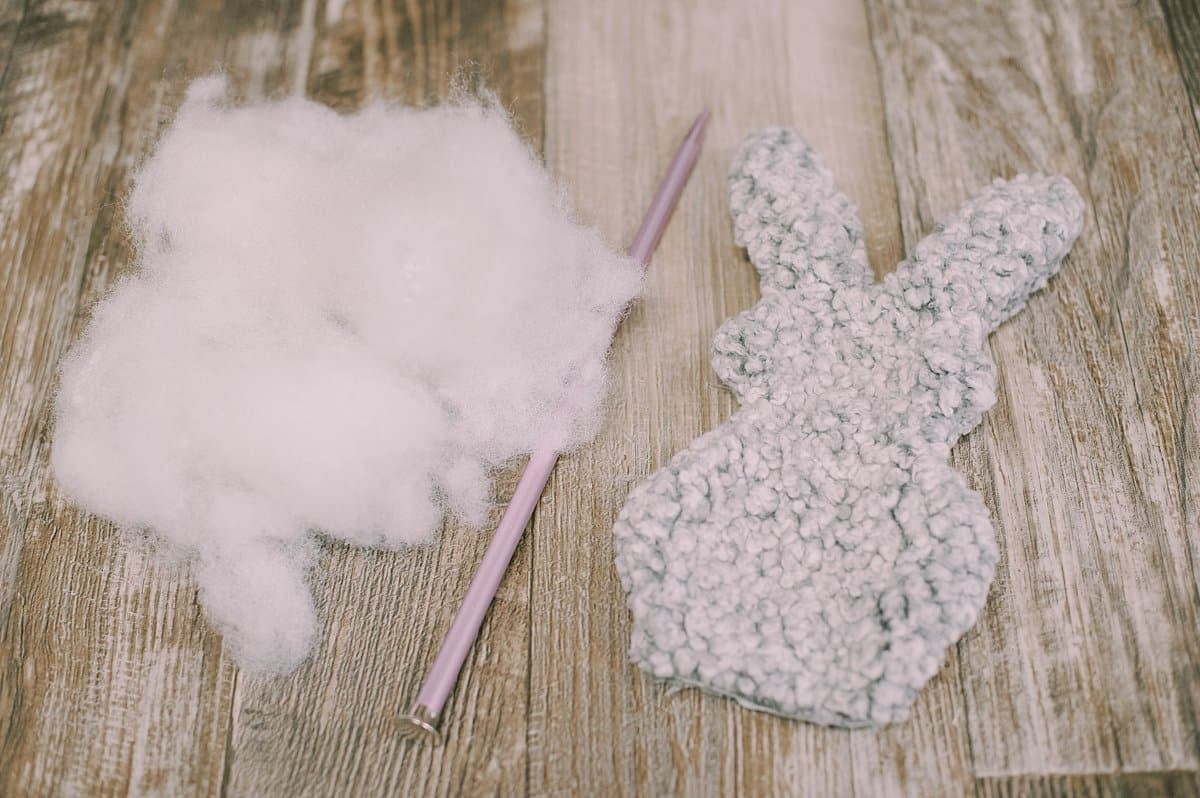 stuff bunny shape with fiber fill to make a DIY stuffed animal