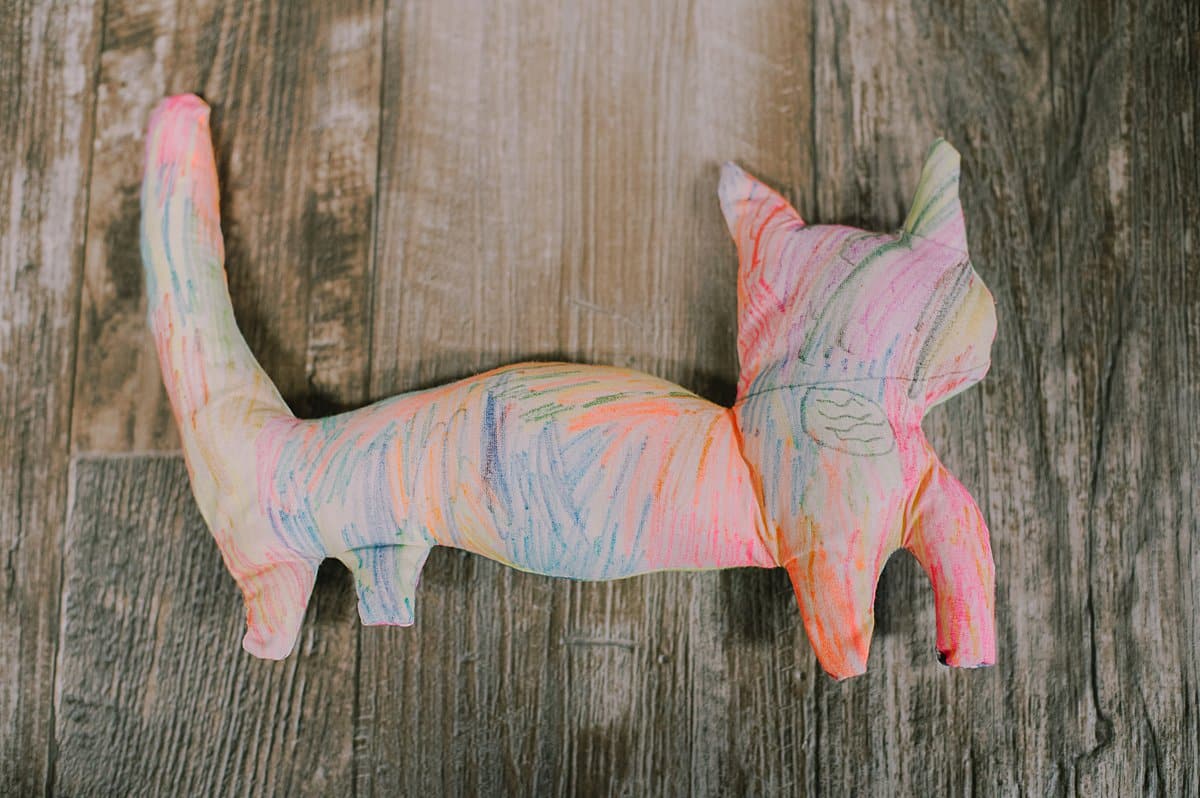 diy stuffed cat back made by a kid
