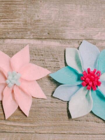 Felt petal flowers made with a small mum center.