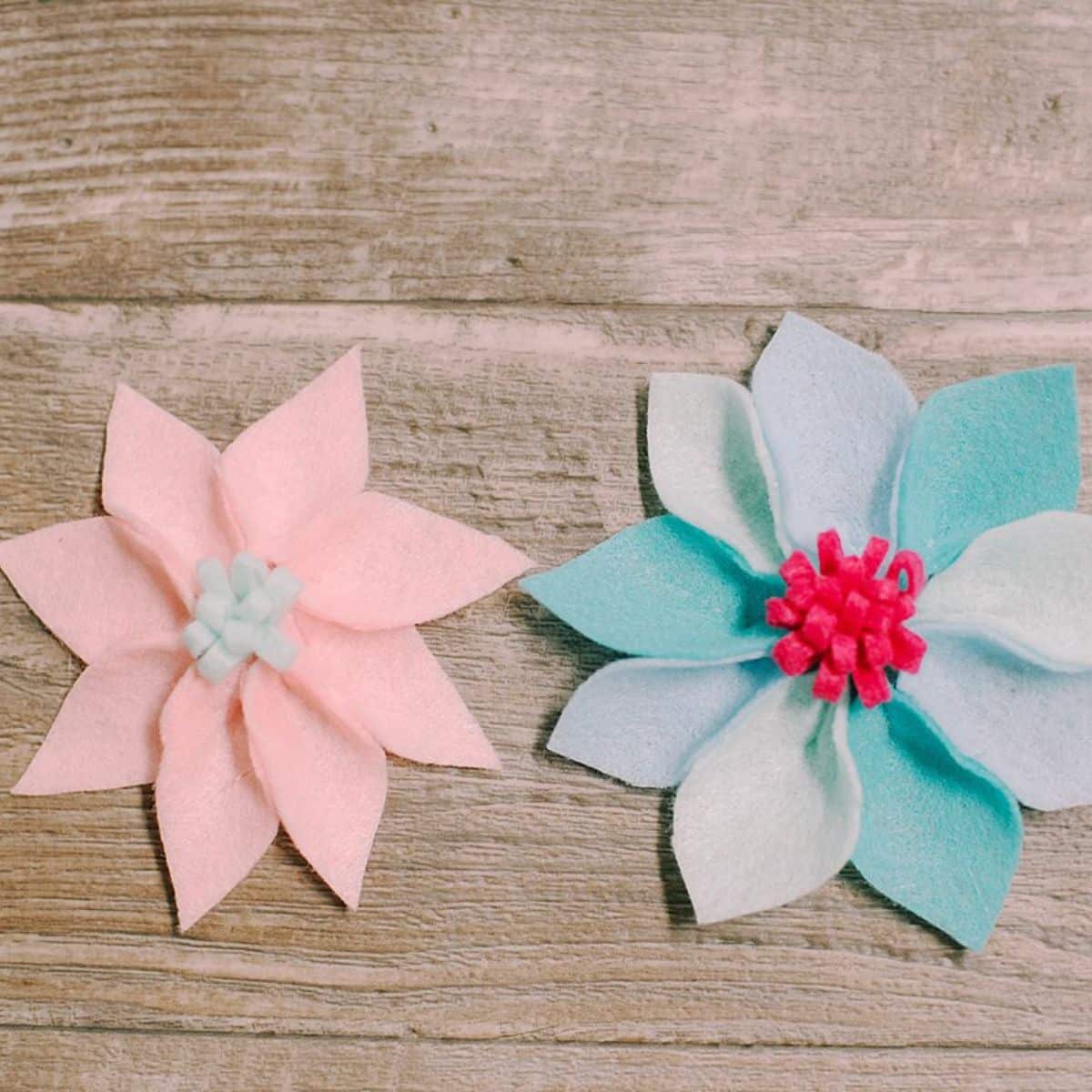 Felt petal flowers made with a small mum center.