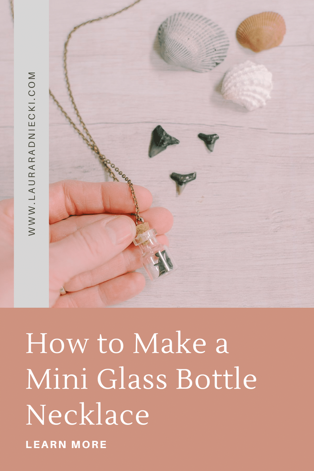 How to Make a Mini Glass Bottle Necklace with Shark Teeth inside | Keepsake Jewelry, DIY Glass Bottle Necklace to put treasures or keepsakes inside