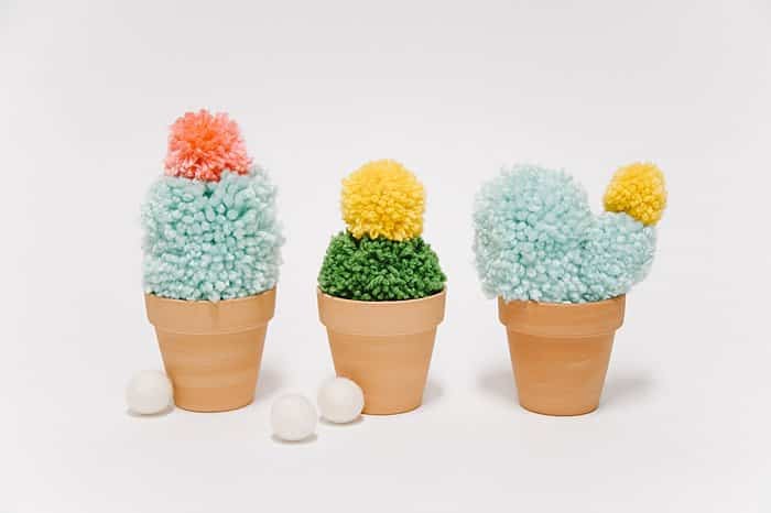 yarn pom pom cacti, yarn pompom cactus plants