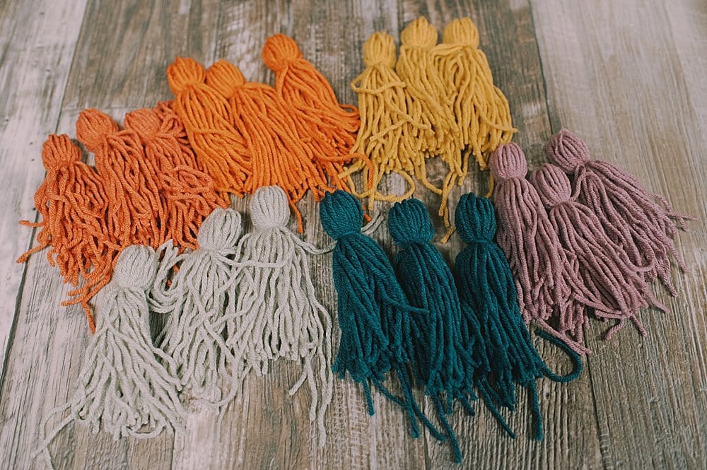 rainbow colored yarn tassels