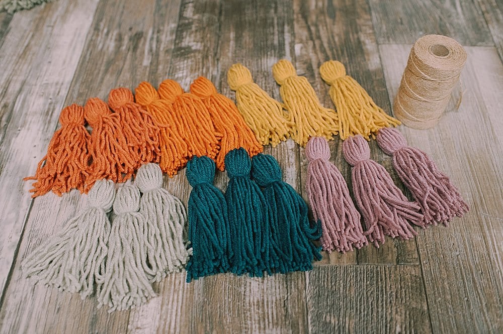 rainbow colored yarn tassels