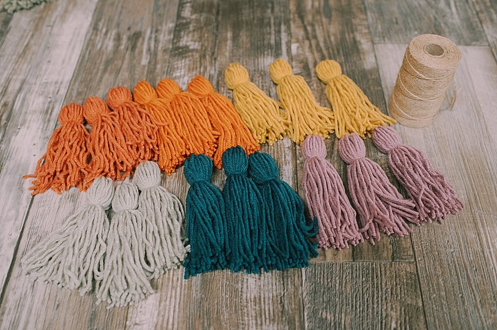 rainbow colored yarn tassels