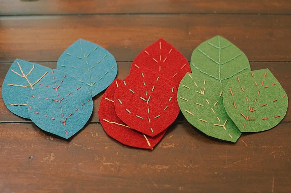 embroidered felt leaves