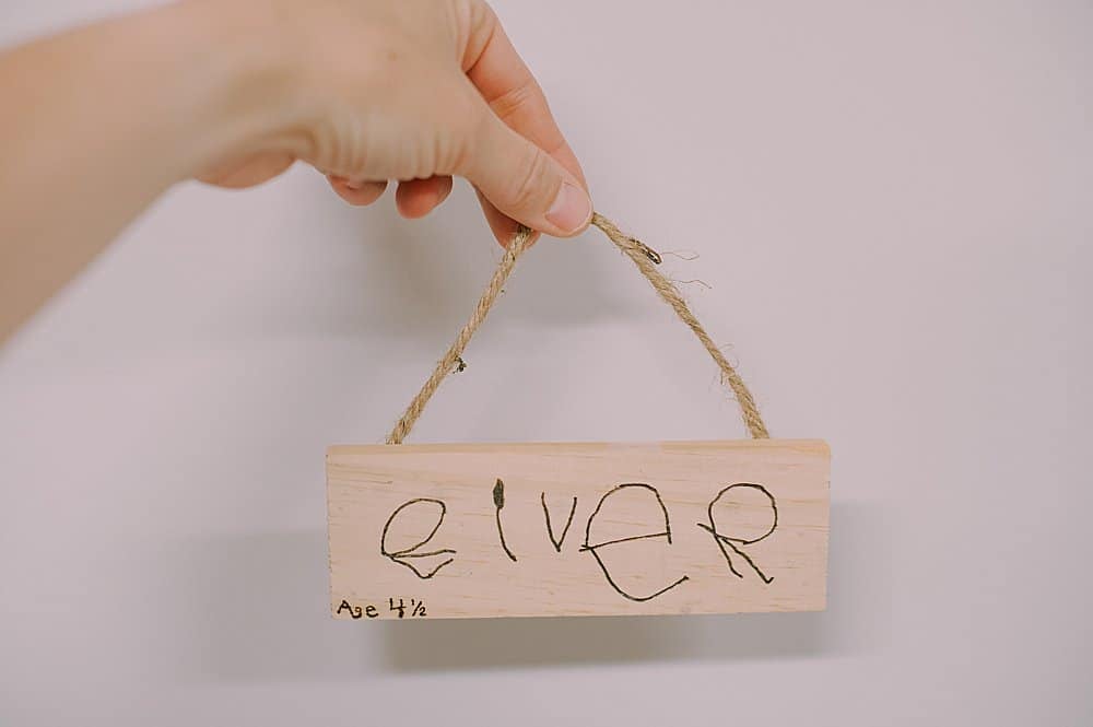 how to make a woodburned kids handwriting ornament