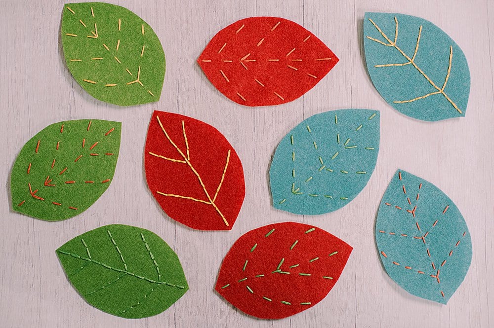 embroidered felt leaves