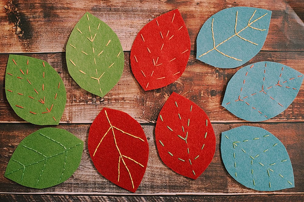 embroidered felt leaves