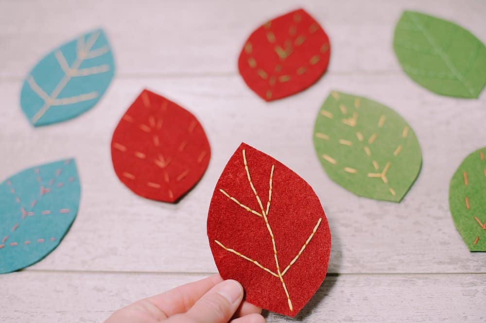 embroidered felt leaves