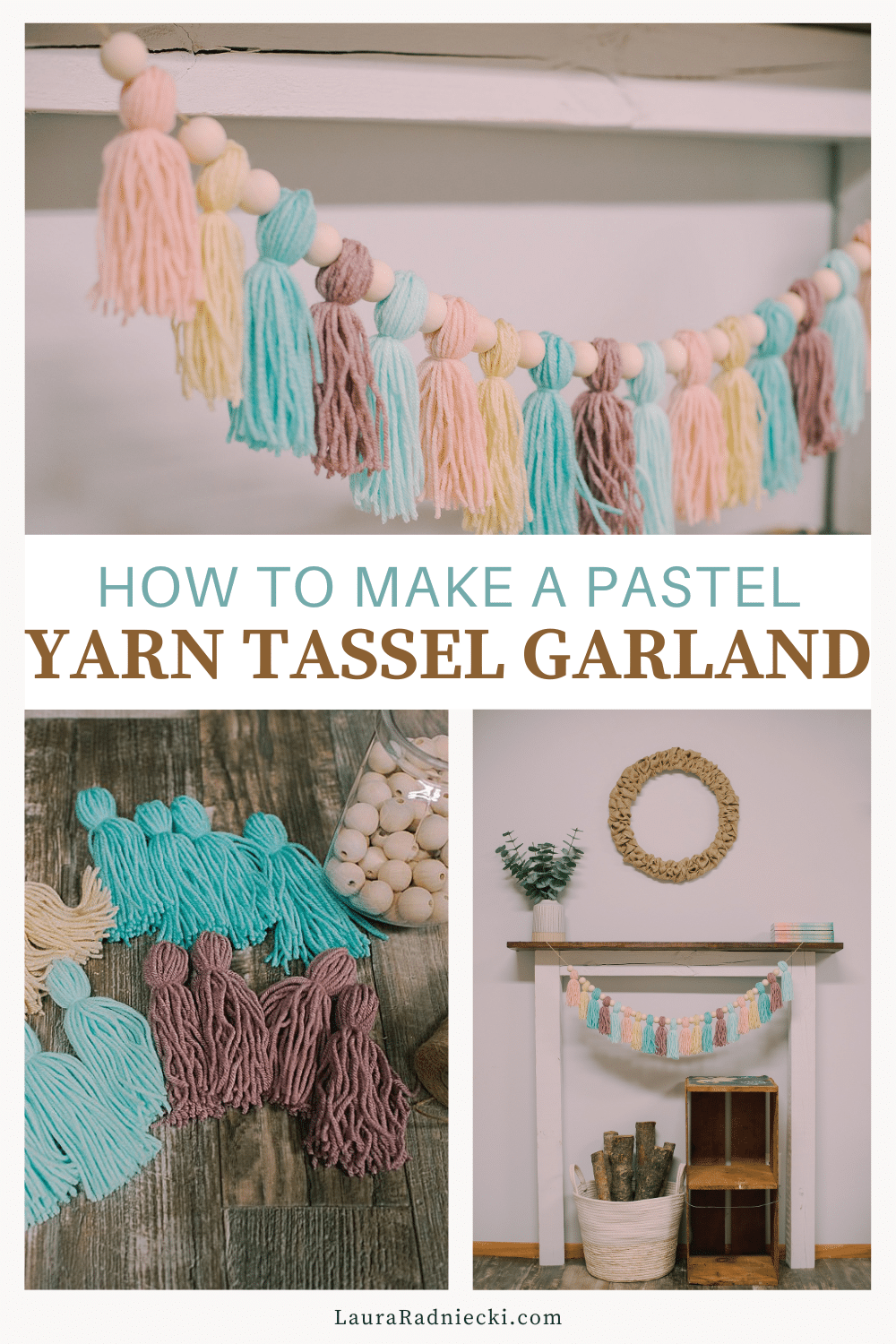 How to Make a Pastel-Colored Yarn Tassel Garland using yarn that is pastel colors for spring or summer.