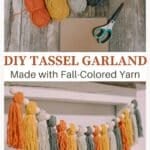 How to make a Fall Tassel Garland using yarn and wooden beads and twine as the hanging string.