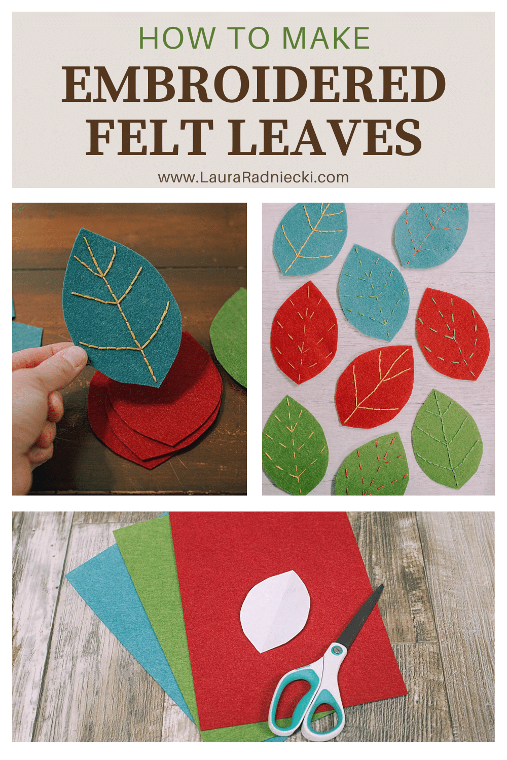 How to make embroidered felt leaves with stitched veins