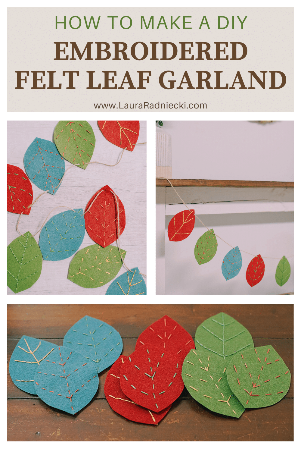 How to make a DIY embroidered felt leaf garland