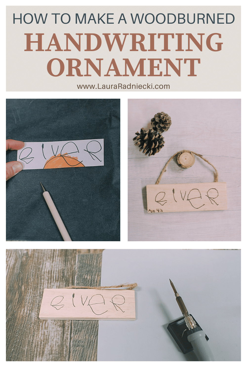 How to make a woodburned handwriting ornament using a kids handwritten signature