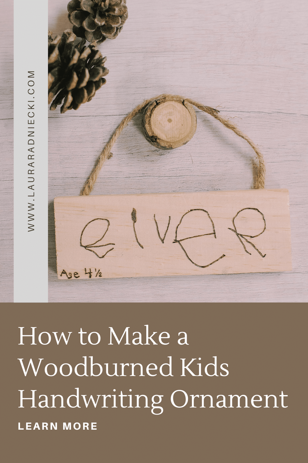 How to make a woodburned handwriting ornament using a kids handwritten signature