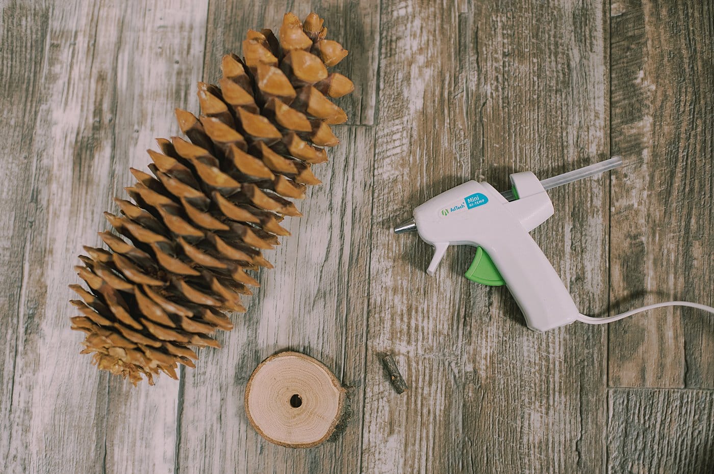 Supplies to make a giant pine cone Christmas tree.