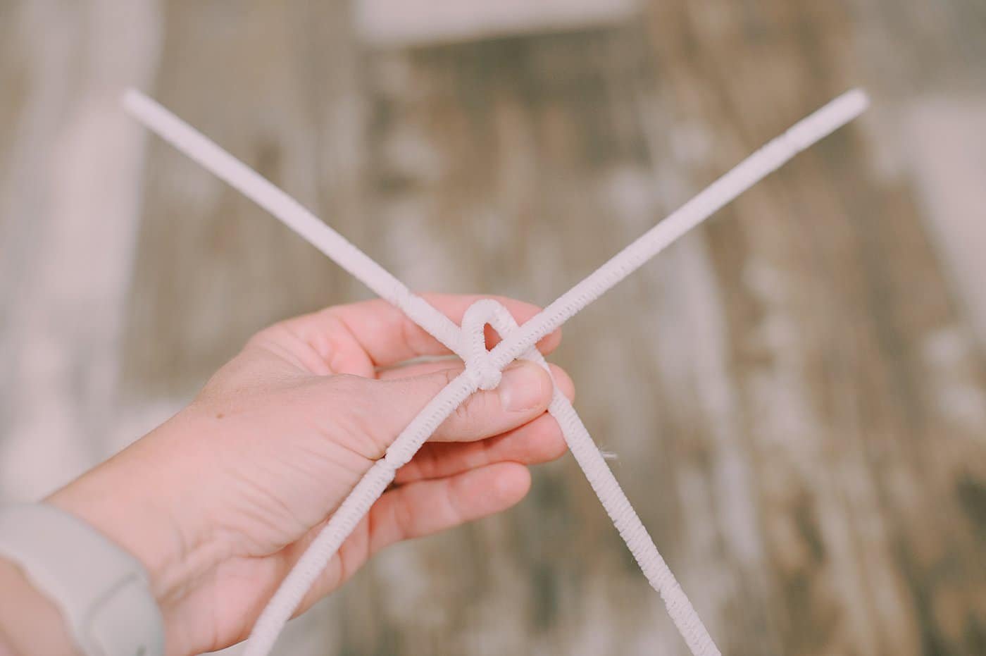 Cross pipe cleaners over each other and wind around to secure.