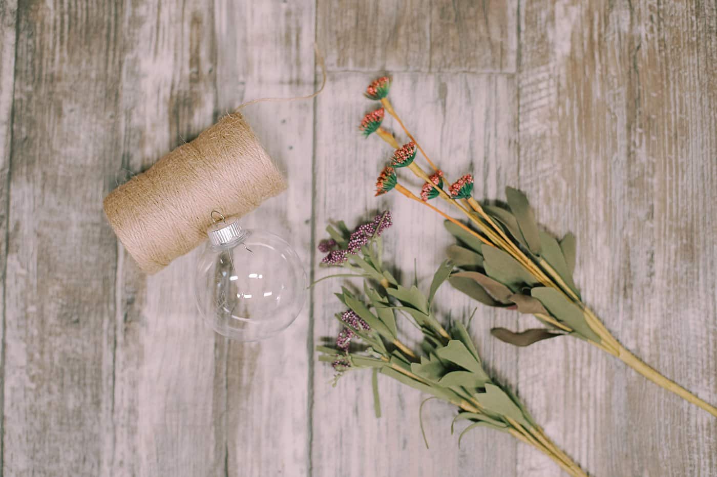 Supplies to make a Faux Flower Glass Ball Ornament.