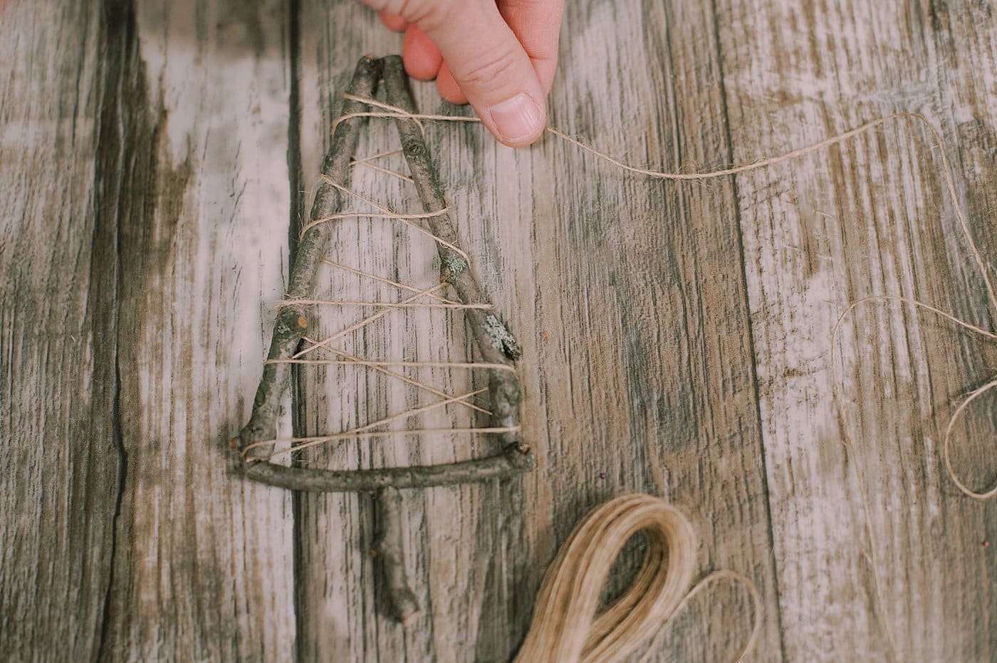 How to Make a Twine-Wrapped Stick Tree Ornament.