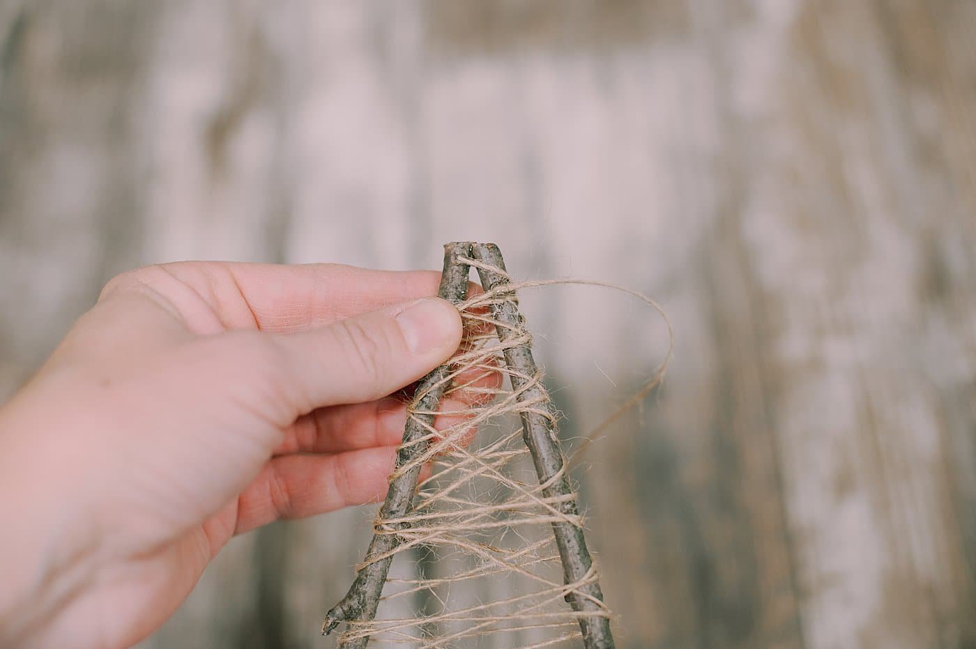 How to Make a Twine-Wrapped Stick Tree Ornament.