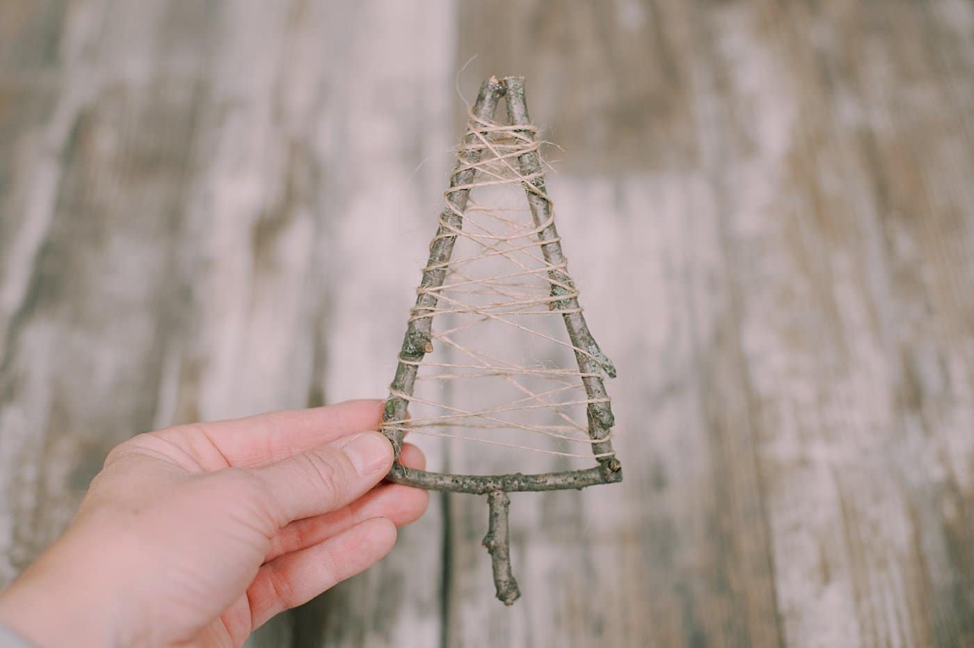 How to Make a Twine-Wrapped Stick Tree Ornament.