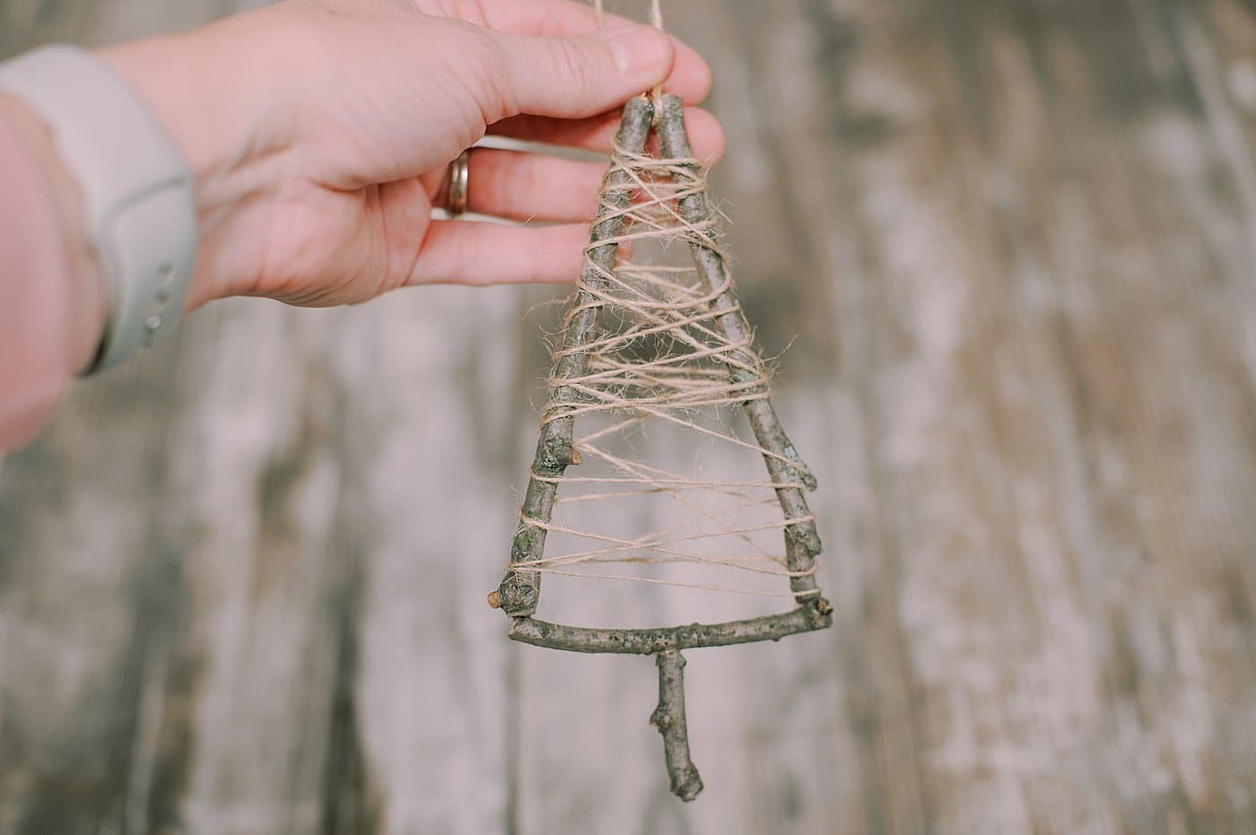 How to Make a Twine-Wrapped Stick Tree Ornament.